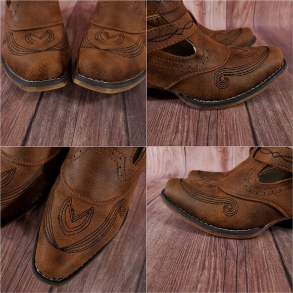 *READ* Roper Womens Size 6 Willa Embroidery Snip Toe Casual Ankle Boots Brown - Picture 11 of 16